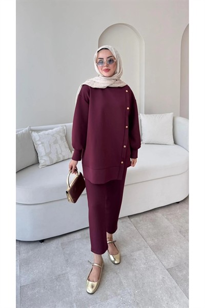 Kadın Pantolon İkili Scuba Takım M61205 - Bordo