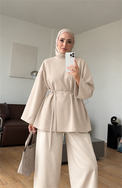 Kadın Seyyar Bağlamalı Oy-sho Kumaş Tunik M62410 - Bej