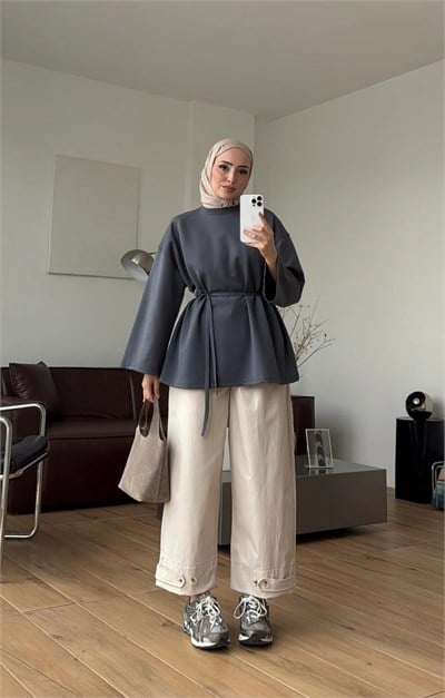 Kadın Seyyar Bağlamalı Oy-sho Kumaş Tunik M62410 - Füme