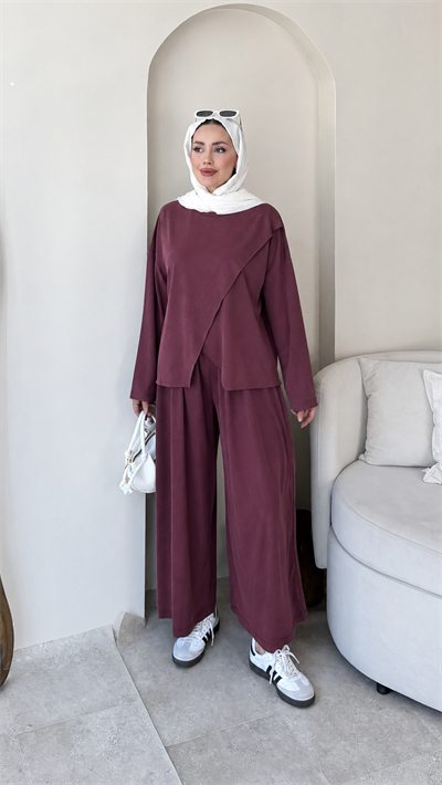 Kadın Simetrik Pantolonlu Takım M2633 - Mürdüm