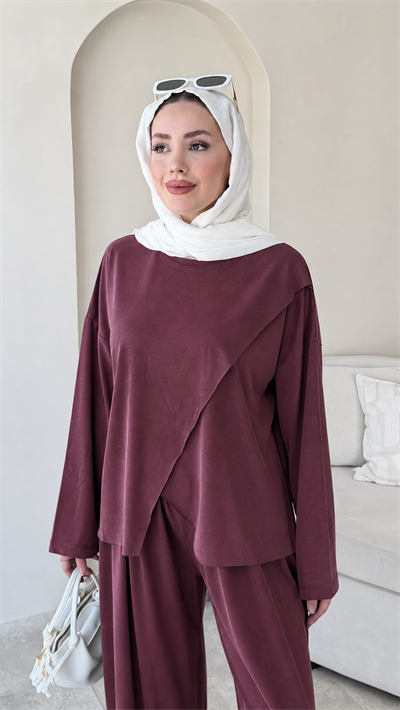 Kadın Simetrik Pantolonlu Takım M2633 - Mürdüm