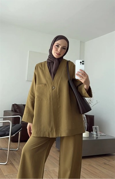 Kadın Tek Düğmeli Pantolon Takım M61886 - Yağ Yeşili