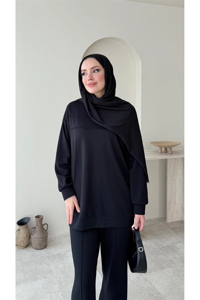Kadın Tesettür Çimalı Pantolon İkili Takım M7154 - Siyah
