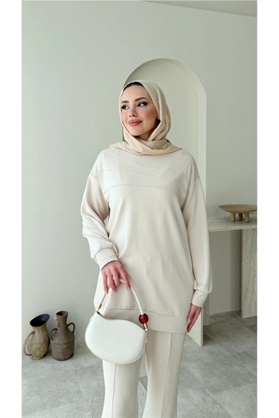 Kadın Tesettür Çimalı Pantolon İkili Takım M7154 - Bej