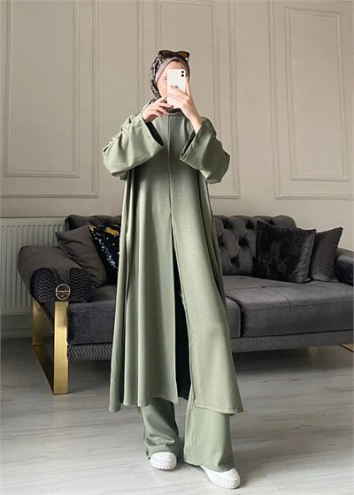 Kadın Yırtmaç Detaylı Uzun Pantolon Takım M62810 - Haki