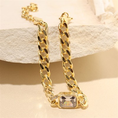 Baget Taşlı Zincir Bileklik 719111 Gold