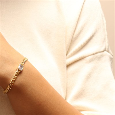Baget Taşlı Zincir Bileklik 719111 Gold