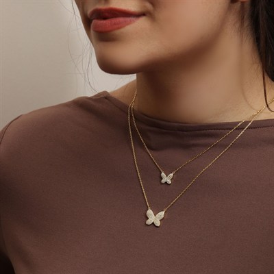 Çift Kelebek Kolye 718027 Gold