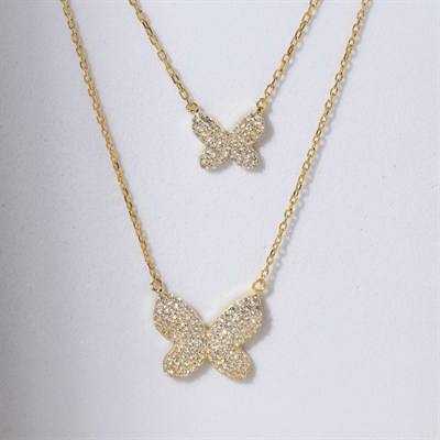 Çift Kelebek Kolye 718027 Gold