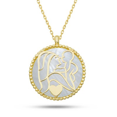 Gümüş Fosforlu Gold Anne Çocuk Sevgisi Kadın Kolye