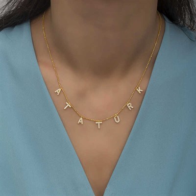 Gümüş Gold Atatürk Yazılı Bayan Kolye