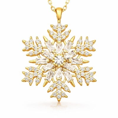 Gümüş Gold Kar Tanesi Kolye