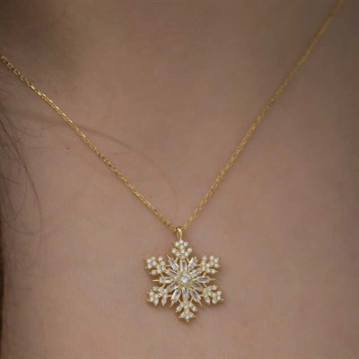 Gümüş Gold Kar Tanesi Kolye