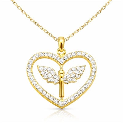 Gümüş Gold Mikail Meleği Figürlü Kalp Kadın Kolye