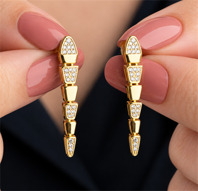 Gümüş Gold Zirkon Taşlı Yılan Kadın Küpe