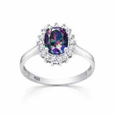 Gümüş Mistik Topaz Taşlı Oval Kadın Yüzük