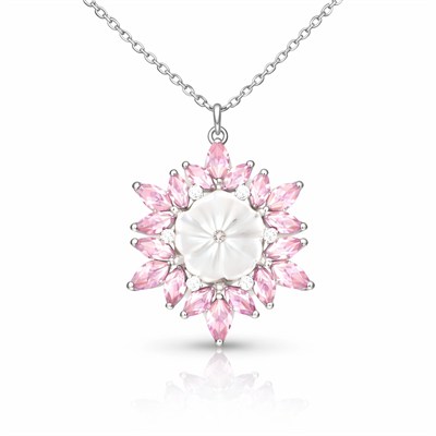Gümüş Pembe Lotus Desenli Çiçek Kadın Kolye