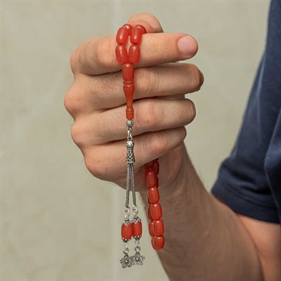 Gümüş Püsküllü Kapsül Kesim Sıkma Kehribar Tesbih