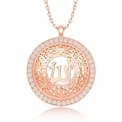 Gümüş Rose Allah Yazılı Kadın Kolye