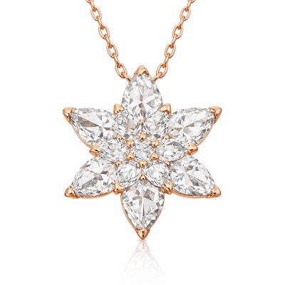 Gümüş Rose Beyaz Lotus Çiçeği Kolye