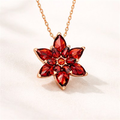 Gümüş Rose Kırmızı Lotus Çiçeği Kolye