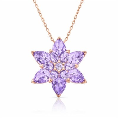 Gümüş Rose Lila Lotus Çiçeği Kolye