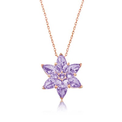 Gümüş Rose Lila Lotus Çiçeği Kolye