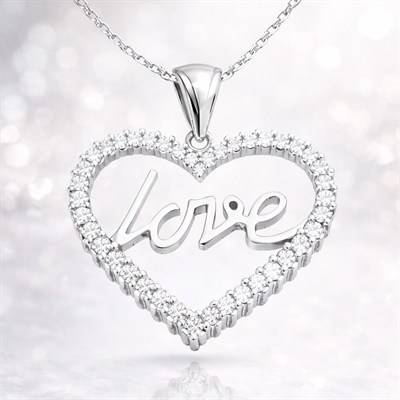Gümüş Taşlı Love Bayan Kolye