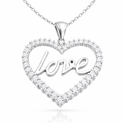 Gümüş Taşlı Love Bayan Kolye