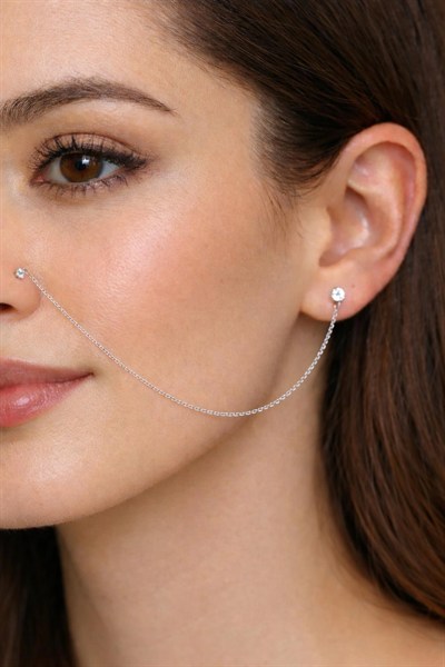 Gümüş Zincirli Burun Piercingi Küpe