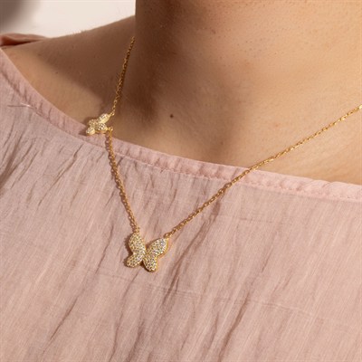 İkili Kelebek Kolye 718011 Gold