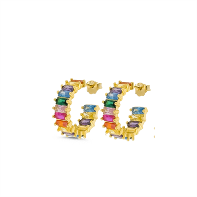 Renkli Baget Halka Küpe 719914 Gold