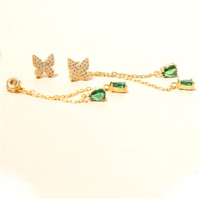 Yeşil Taşlı Kelebek Küpe 717064 Gold
