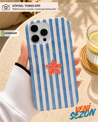 İphone Uyumlu Deniz Yıldızı Desenli Çizgili Tasarım Telefon Kılıfı