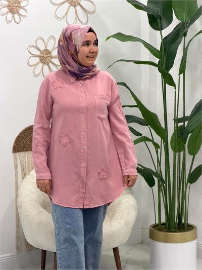  Pembe Büyük Beden Yıldız Tensel Tunik