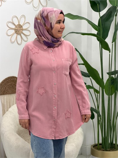  Pembe Büyük Beden Yıldız Tensel Tunik