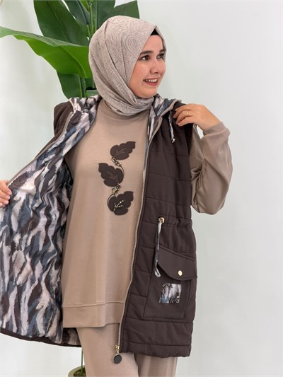 10961 Kahverengi Alara Üçlü Takım