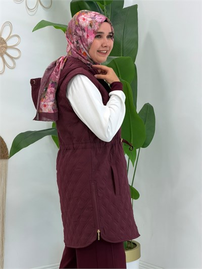 10972 Bordo Kapitone Yelekli Takım