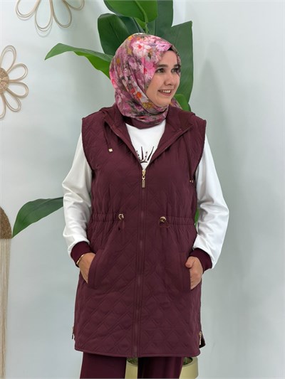 10972 Bordo Kapitone Yelekli Takım