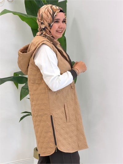 10972 Kahve Kapitone Yelekli Takım