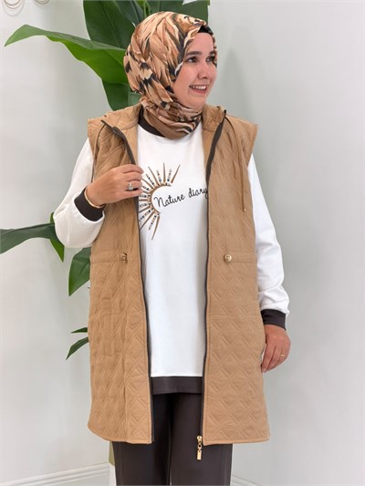10972 Kahve Kapitone Yelekli Takım