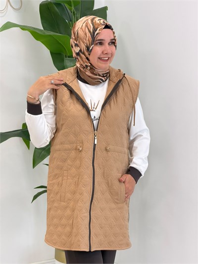 10972 Kahve Kapitone Yelekli Takım