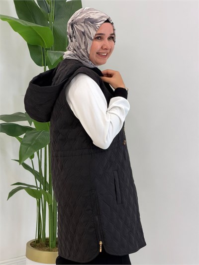 10972 Siyah Kapitone Yelekli Takım