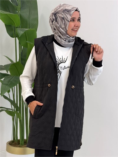 10972 Siyah Kapitone Yelekli Takım
