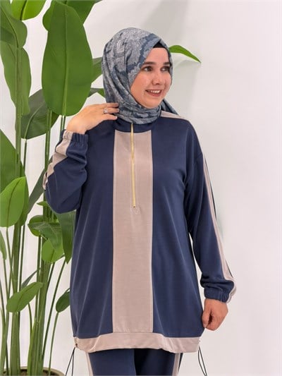 4103 Lacivert Lina Şerit Detaylı Takım