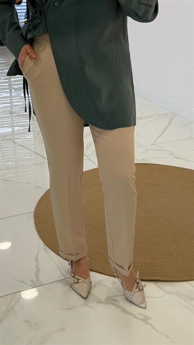 Bej Duble Dar Paça Pantolon