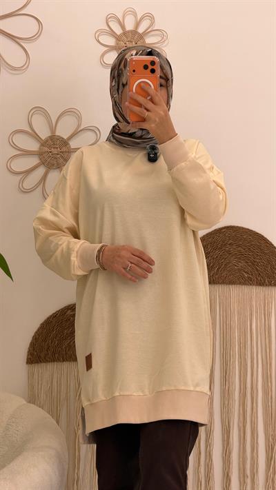 Bej Düz Sweat