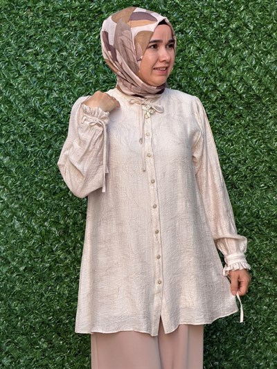 Bej Özel Dokuma Tunik