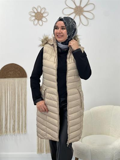Bej Siyah Şişme Yelek