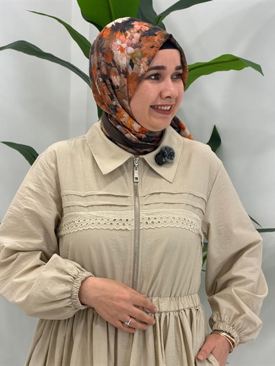 Bej Soul Güpür Detaylı Elbise